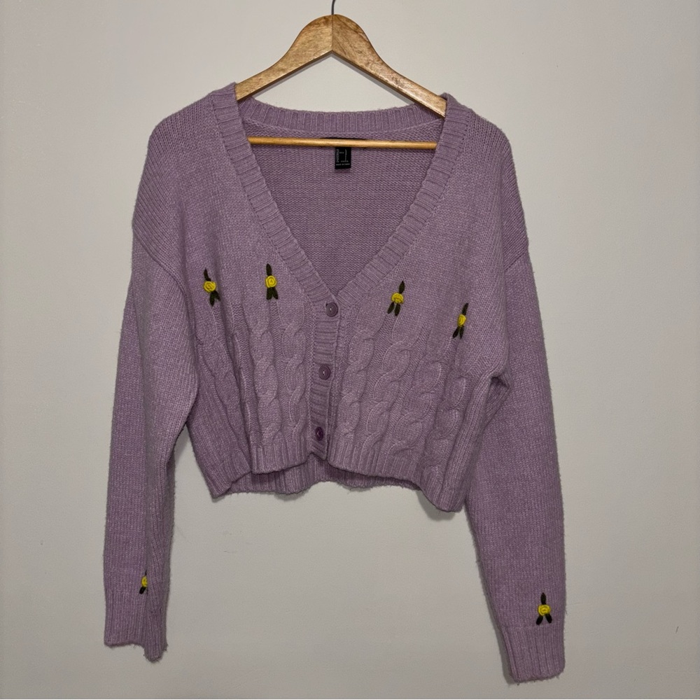 Forever 21 Purple Cropped Cardigan Sweater | Size Large